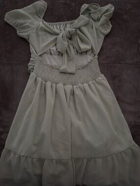 Sage Green Smocked-Waist Tie-Front Casual Dress